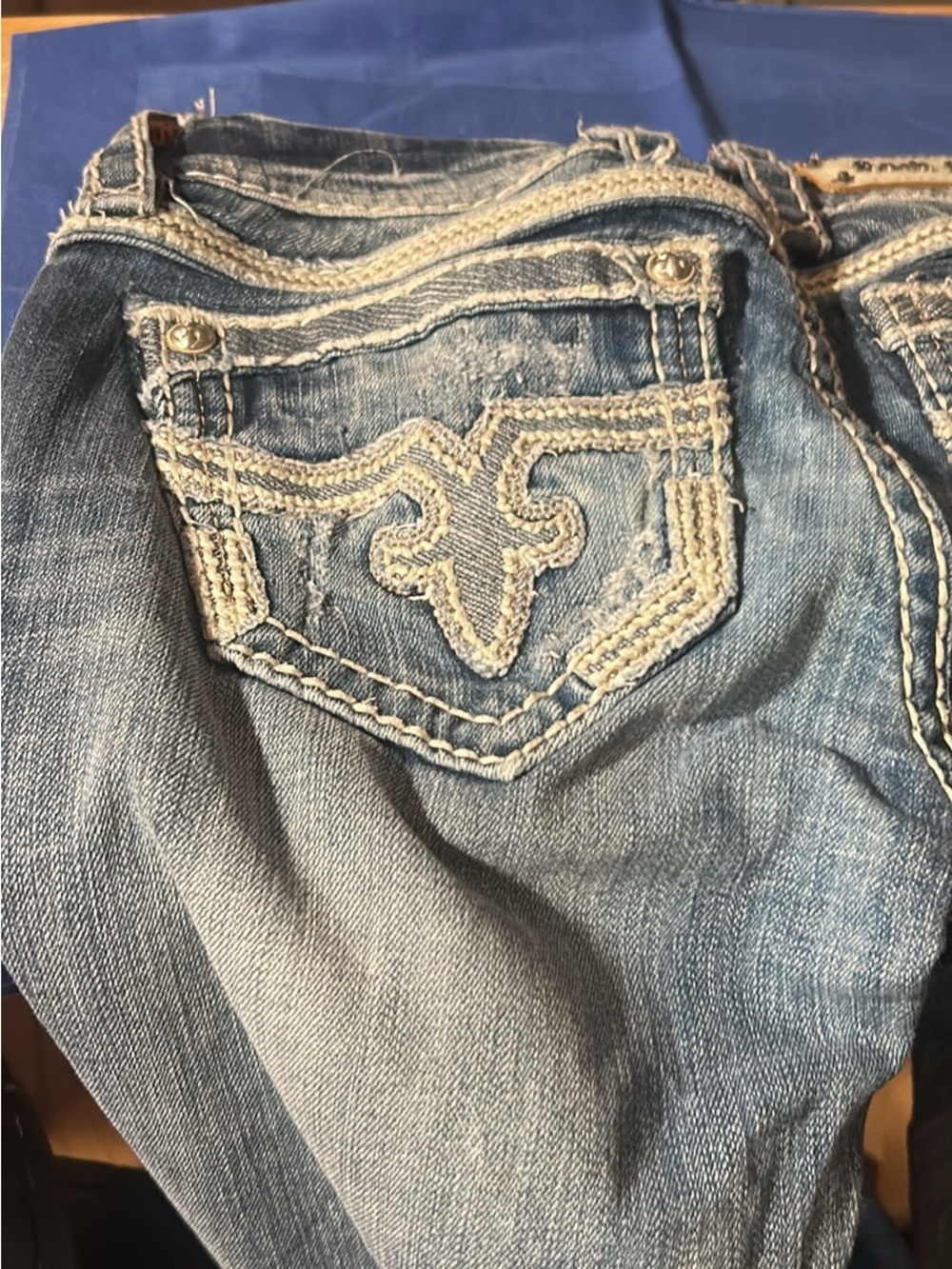 Rock Revival Light Blue Embroidered Pocket Boot Cut Jeans